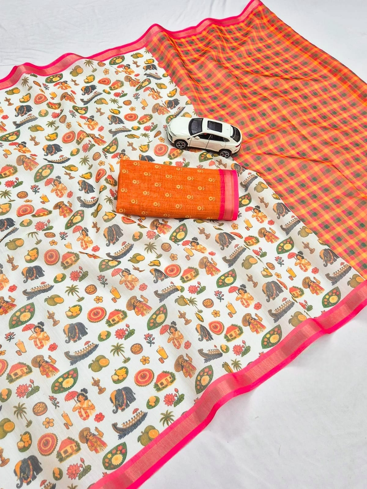Kerala Mural Print Kota Cotton Saree